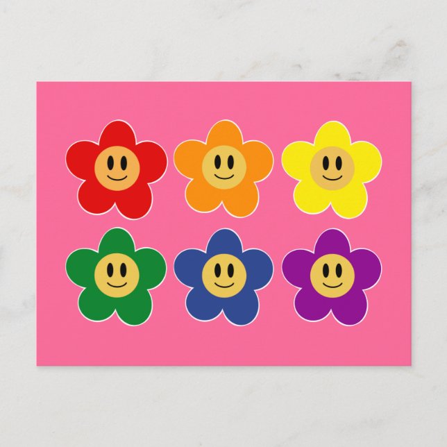 Cute LGBT Rainbow Flower - Pink Background Postcard (Front)