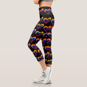 Cute LGBT Rainbow Hearts Pattern Gay Pride LGBTQ Capri Leggings