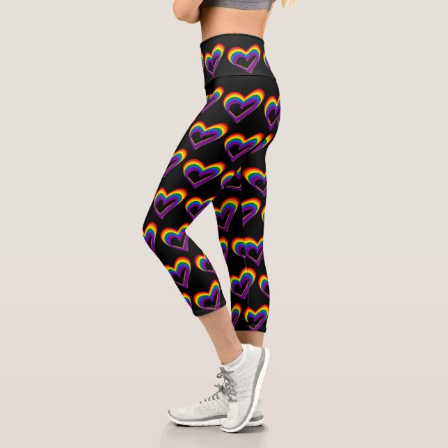 Cute LGBT Rainbow Hearts Pattern Gay Pride LGBTQ Capri Leggings (Left)