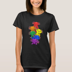 Cute Lgbtq Pride Rainbow Axolotl Pile T-Shirt