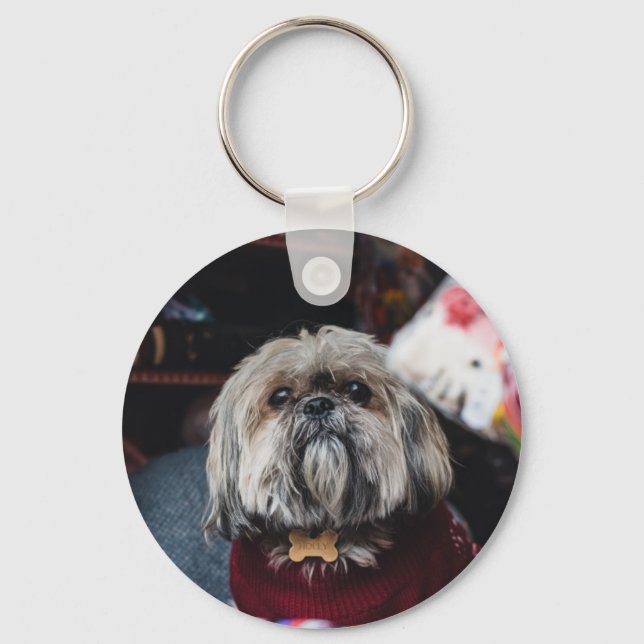 Cute lhasa apso puppy at Christmas b Key Ring (Front)