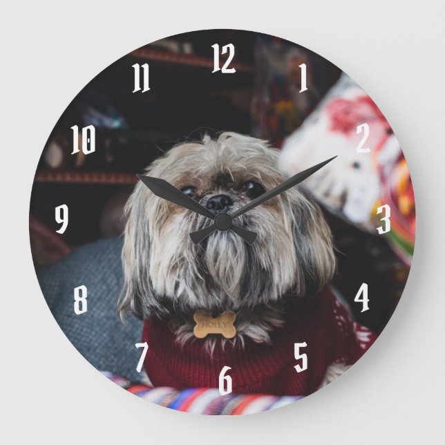 Cute lhasa apso puppy at Christmas b Large Clock (Front)