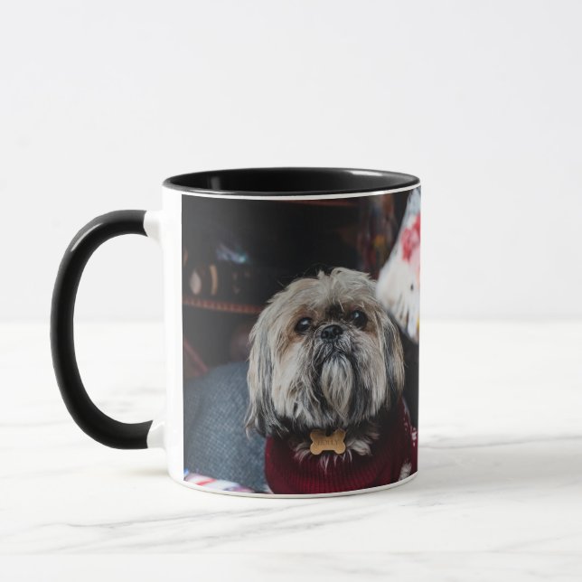Cute lhasa apso puppy at Christmas b Mug (Left)
