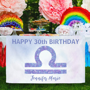 Cute Libra Custom Purple Happy Birthday Party Banner