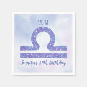 Cute Libra Sign Custom Purple Birthday Party Napkin