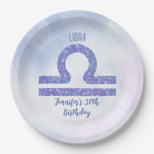 Cute Libra Sign Custom Purple Birthday Party Paper Plate