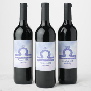 Cute Libra Sign Custom Purple Birthday Party Wine Label