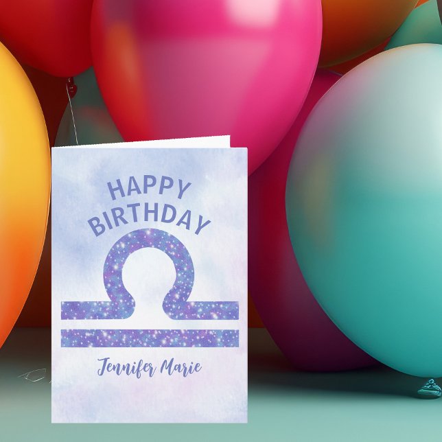 Cute Libra Sign Custom Purple Happy Birthday Card (Creator Uploaded)