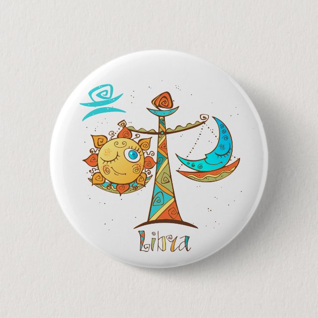 Cute Libra Sun and Moon Scales 6 Cm Round Badge (Front)