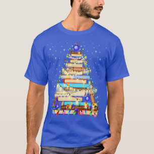 Cute Librarian Christmas Library Tree Lights Book T-Shirt