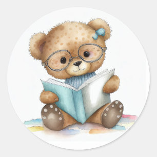 Cute Librarian Library Books Teddy Bear Classic Round Sticker