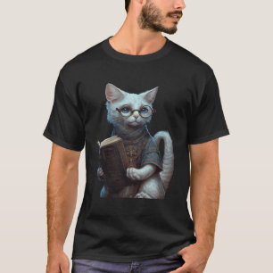 Cute Librarian White Cat Graphic Tees Men Women Bo