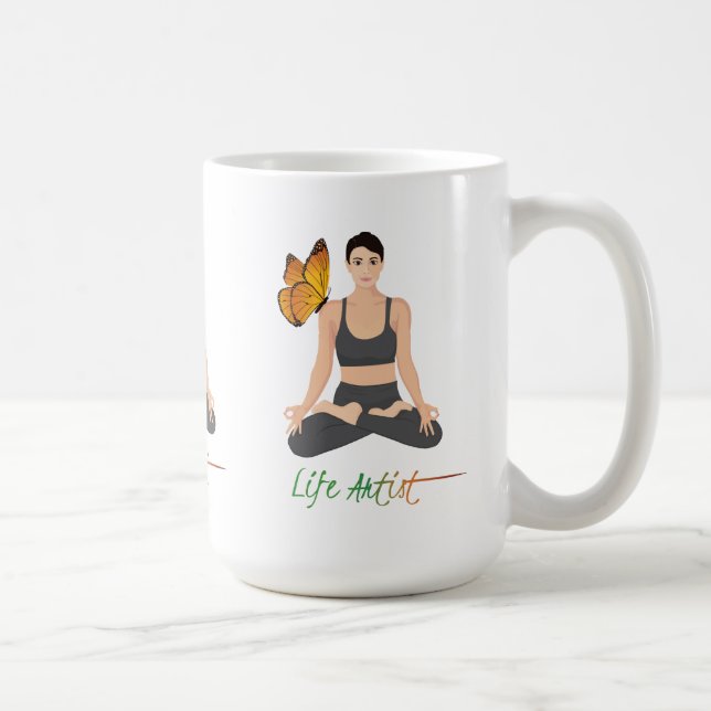 Cute Life Artist Quote Butterfly Yoga Inspiration Coffee Mug (Right)