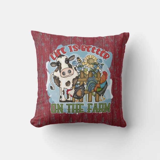 cute life better farm cow farmhouse cushion (Front)