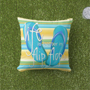 Cute Life Is Better In Flipflops Stripes Pattern Outdoor Cushion