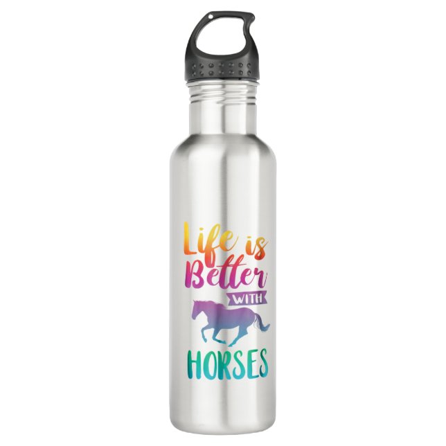 Cute Life Is Better With Horses Horseback Riding 710 Ml Water Bottle (Front)