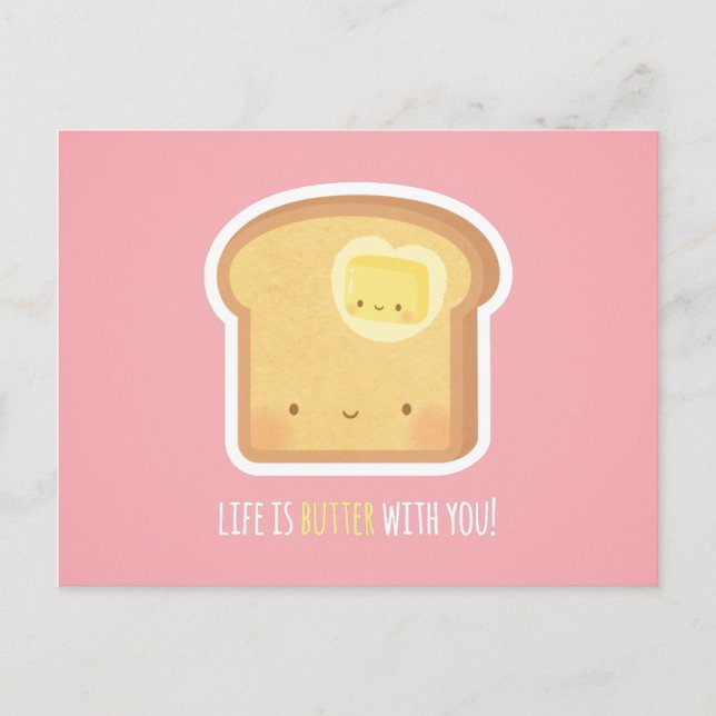 Cute Life is Butter with You Love Pun Postcard (Front)