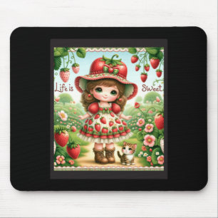 Cute Life Is Sweet Strawberry Cake Vintage Berry Mouse Mat