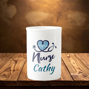 Cute Life Line  Nurse Blue Heart Personalise  Bone China Mug