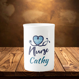 Cute Life Line Nurse Blue Heart Personalise Bone China Mug