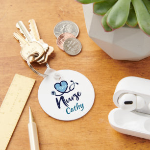 Cute Life Line Nurse Blue Heart Personalise Key Ring