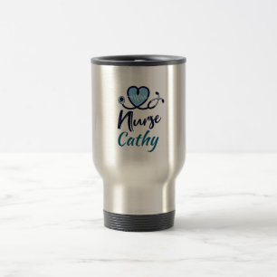 Cute Life Line  Nurse Blue Heart Personalise  Travel Mug