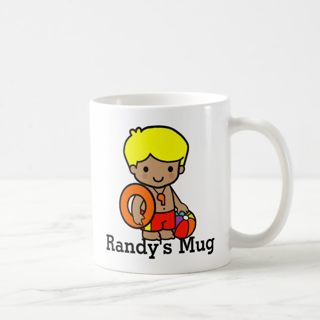 Cute Lifeguard boy with Lifesaver and Beach ball Coffee Mug (Right)