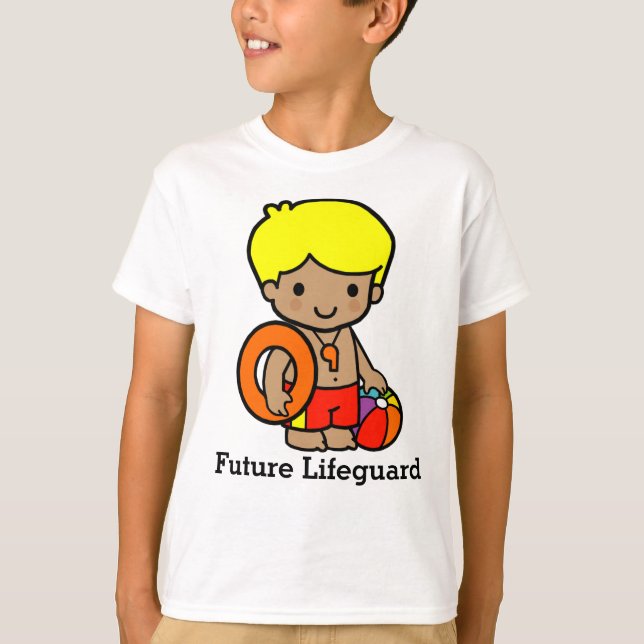 Cute Lifeguard boy with Lifesaver and Beach ball T-Shirt (Front)