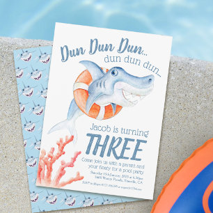 Cute lifesaver baby shark 3rd birthday invitation