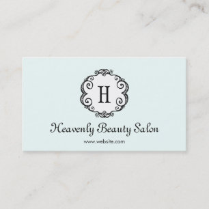 Cute Light Aqua Monogram Beauty Salon Cosmetology Business Card