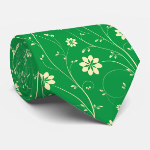 Cute Light Beige & Green Delicate Floral Pattern Tie