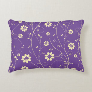 Cute Light Beige & Purple Delicate Floral Pattern Decorative Cushion