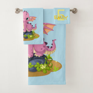 Cute Light Blue Baby Dinosaur Monogram Name Baby Bath Towel Set