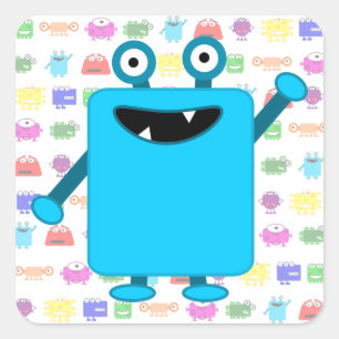 Cute Light Blue Cartoon Monster Square Sticker