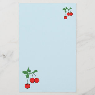Cute Light Blue Cherry Retro Art Cherries Graphic Stationery