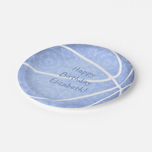 cute light blue girls basketball birthday party paper plate (Angled)