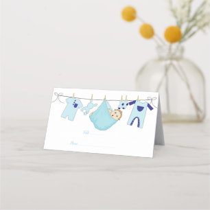 Cute Light Blue illustration Baby Shower Place Card