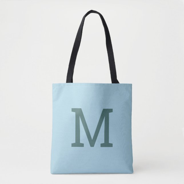 Cute Light Blue Monogram Initial Tote Bag (Front)