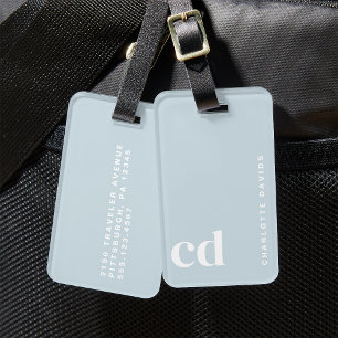 Cute Light Blue Monogram  Luggage Tag