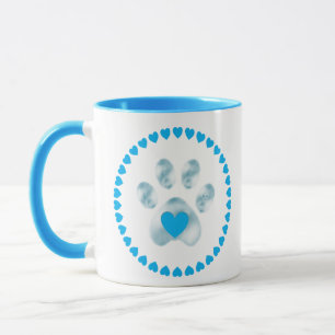 Cute light blue pet paw with hearts mug