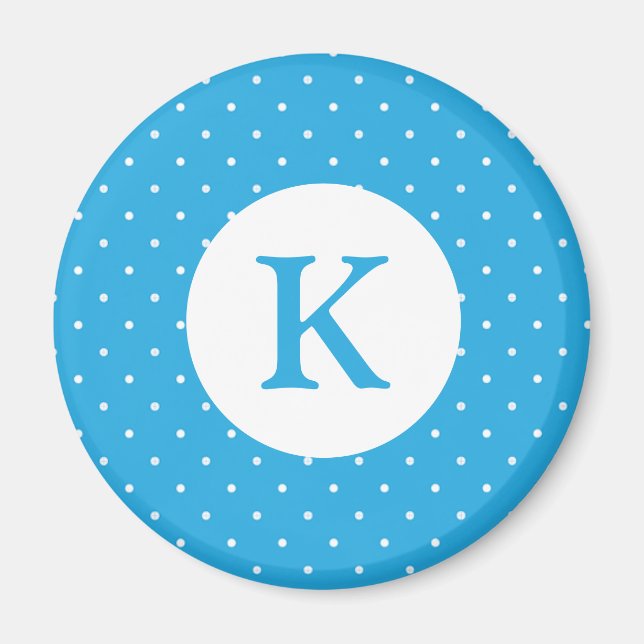 Cute Light Blue Polka Dot Pattern Monogram Magnet (Front)