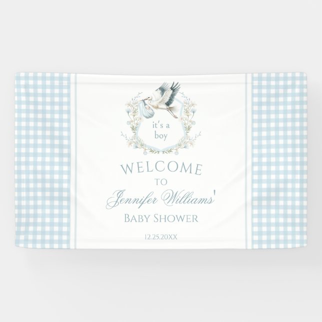 Cute Light Blue Stork Baby Shower Welcome Banner (Horizontal)