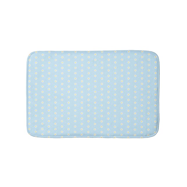 Cute light blue yellow white daisy flower pattern  bath mat (Front)