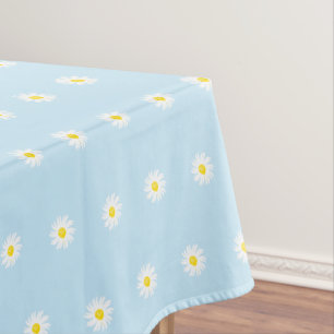Cute light blue yellow white daisy flower pattern tablecloth
