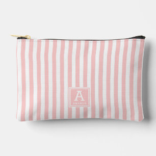 Cute Light Blush Pink Stripes Monogrammed Initials Accessory Pouch
