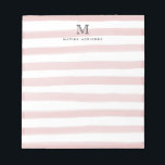 Cute Light Blush Pink  Watercolor Stripes Monogram Notepad<br><div class="desc">The design features a personalised monogram initial and name in a simple and modern typographic font with a cute,  modern and stylish light blush pink watercolor brush stripes.</div>