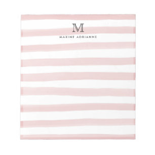 Cute Light Blush Pink Watercolor Stripes Monogram Notepad