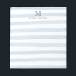 Cute Light Dusty Blue Watercolor Stripes Monogram Notepad<br><div class="desc">The design features a personalised monogram initial and name in a simple and modern typographic font with a cute,  modern and stylish light baby blue or dusty blue watercolor brush stripes.</div>