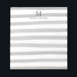 Cute Light Gray Slate Watercolor Stripes Monogram Notepad<br><div class="desc">The design features a personalized monogram initial and name in a simple and modern typographic font with a cute,  modern and stylish light silver gray watercolor brush stripes.</div>