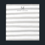Cute Light Gray Slate Watercolor Stripes Monogram Notepad<br><div class="desc">The design features a personalized monogram initial and name in a simple and modern typographic font with a cute,  modern and stylish light silver gray watercolor brush stripes.</div>